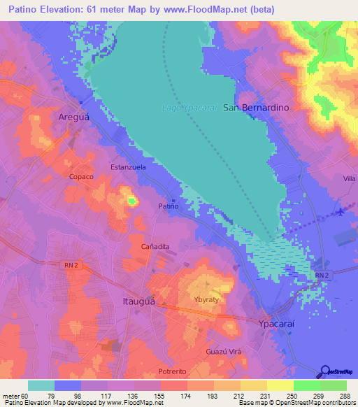 Patino,Paraguay Elevation Map