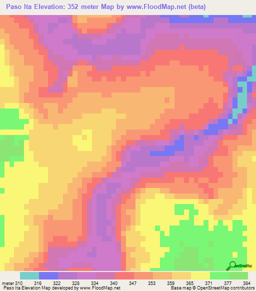 Paso Ita,Paraguay Elevation Map