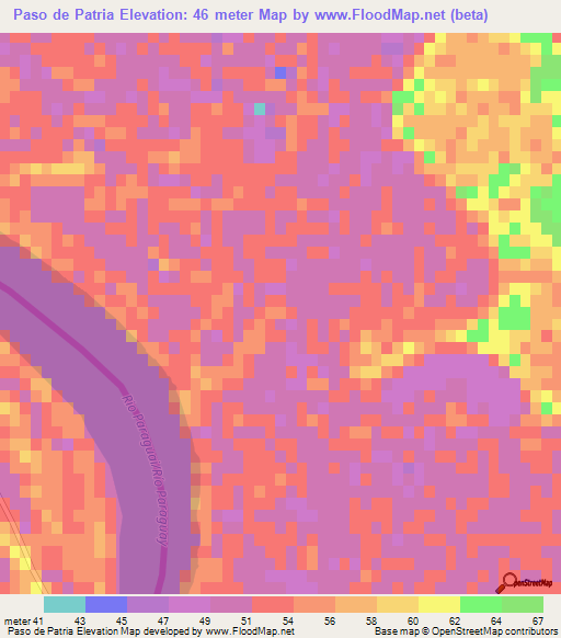 Paso de Patria,Paraguay Elevation Map