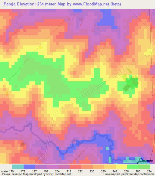 Pareja,Paraguay Elevation Map