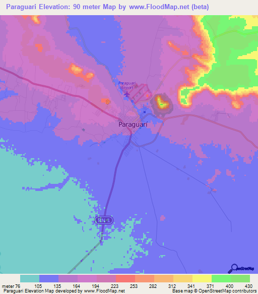 Paraguari,Paraguay Elevation Map