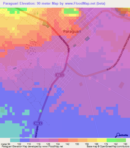 Paraguari,Paraguay Elevation Map
