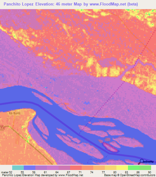 Panchito Lopez,Paraguay Elevation Map