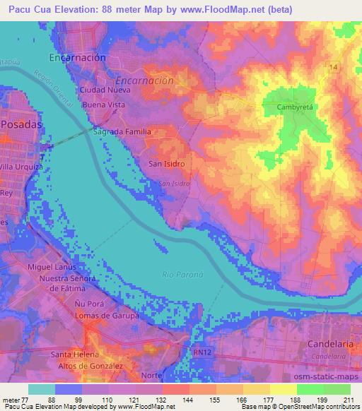 Pacu Cua,Paraguay Elevation Map