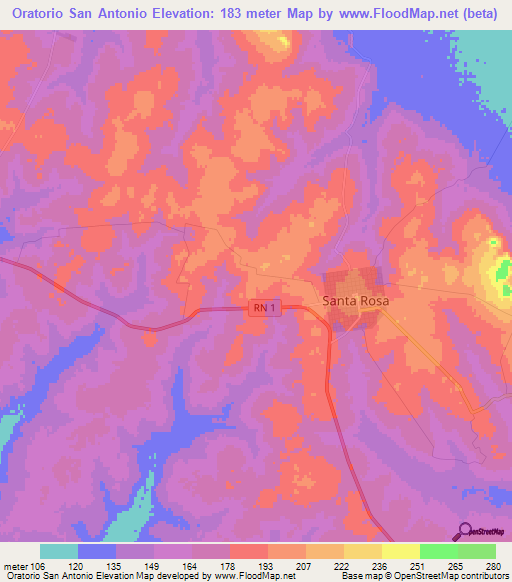Oratorio San Antonio,Paraguay Elevation Map