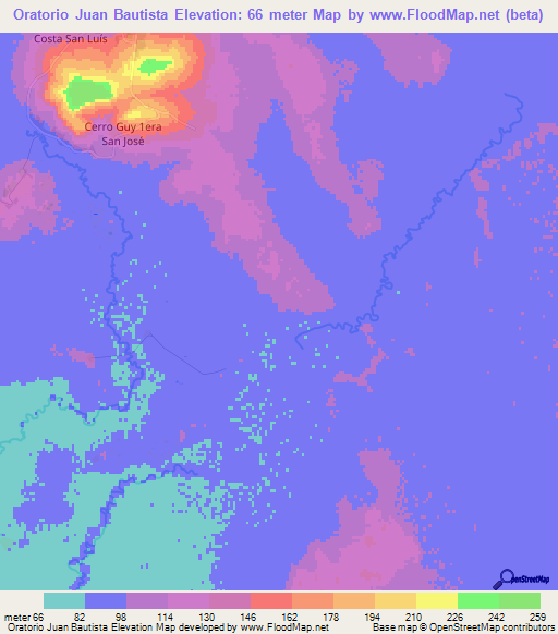 Oratorio Juan Bautista,Paraguay Elevation Map