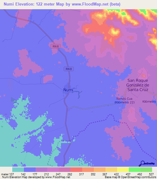 Numi,Paraguay Elevation Map