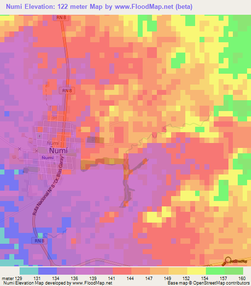 Numi,Paraguay Elevation Map
