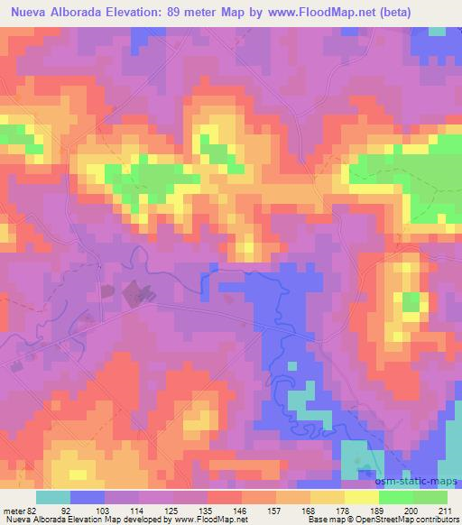 Nueva Alborada,Paraguay Elevation Map