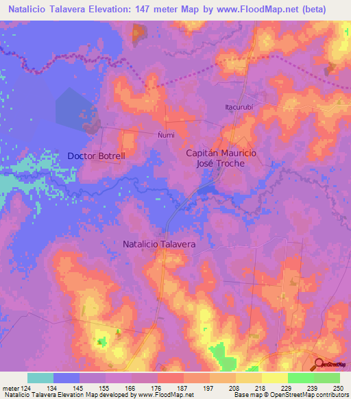 Natalicio Talavera,Paraguay Elevation Map