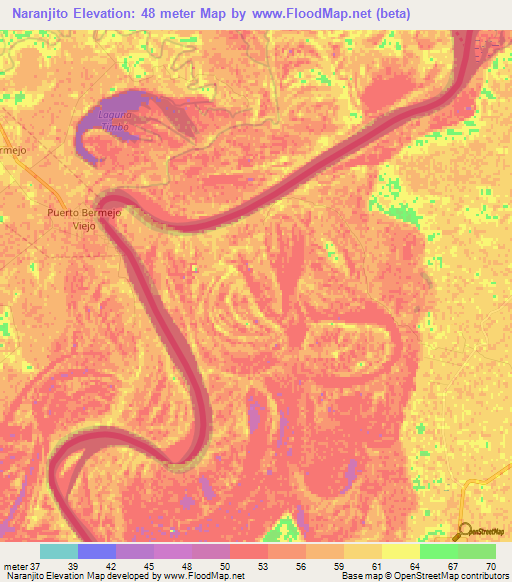 Naranjito,Paraguay Elevation Map