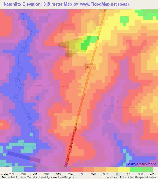 Naranjito,Paraguay Elevation Map