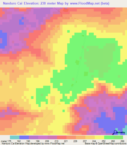 Nanduro Cai,Paraguay Elevation Map