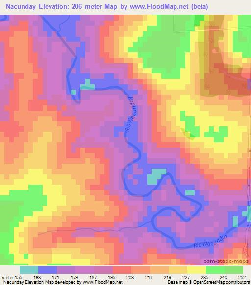 Nacunday,Paraguay Elevation Map