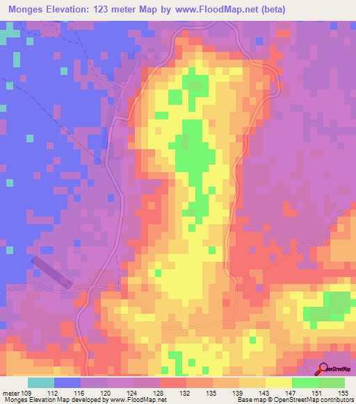 Monges,Paraguay Elevation Map