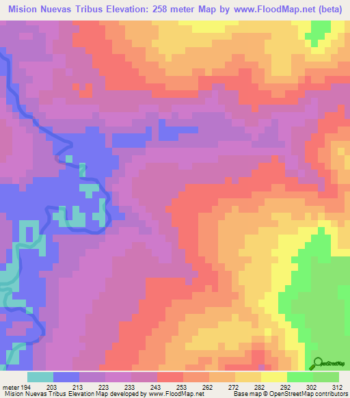 Mision Nuevas Tribus,Paraguay Elevation Map
