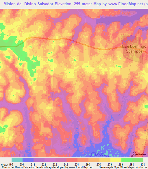 Mision del Divino Salvador,Paraguay Elevation Map