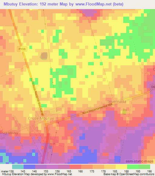 Mbutuy,Paraguay Elevation Map