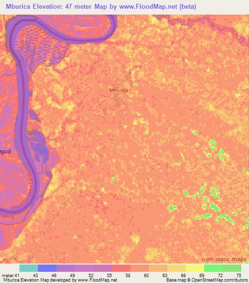Mburica,Paraguay Elevation Map