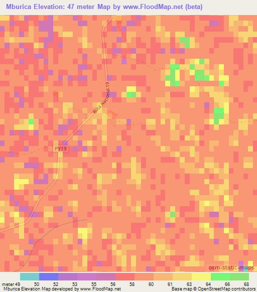 Mburica,Paraguay Elevation Map