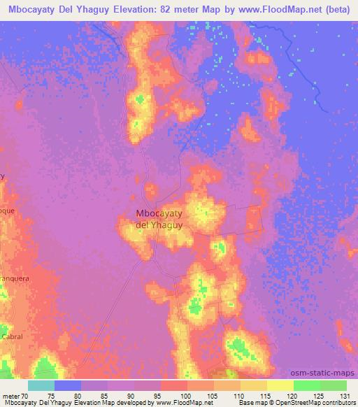 Mbocayaty Del Yhaguy,Paraguay Elevation Map
