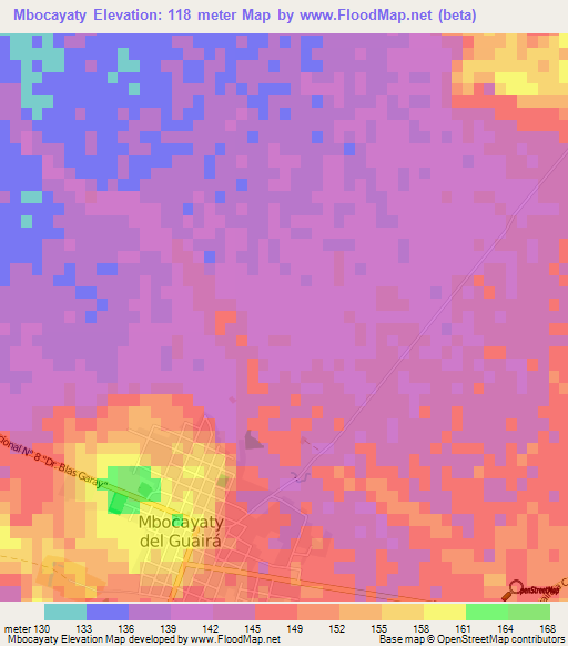 Mbocayaty,Paraguay Elevation Map