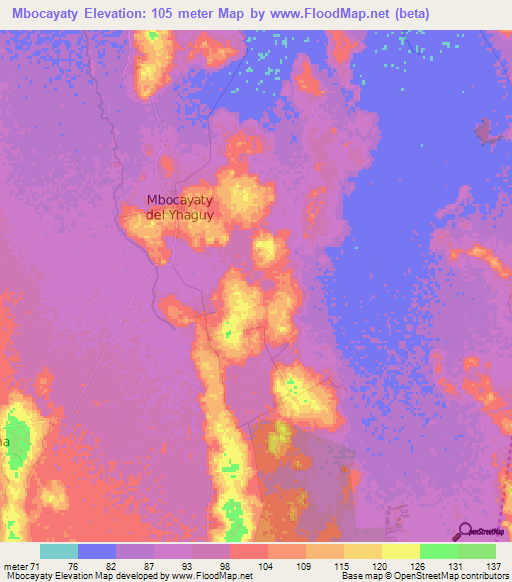 Mbocayaty,Paraguay Elevation Map