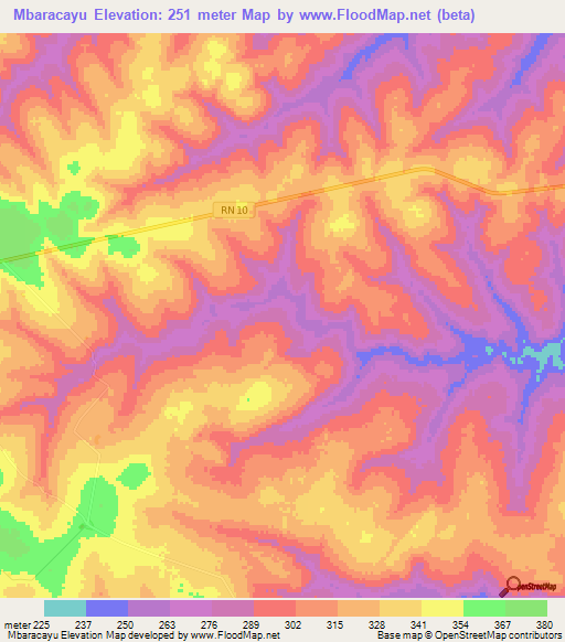 Mbaracayu,Paraguay Elevation Map