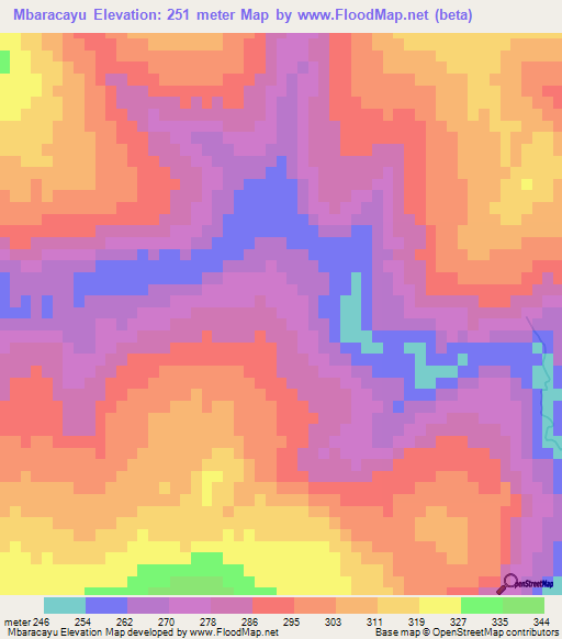 Mbaracayu,Paraguay Elevation Map
