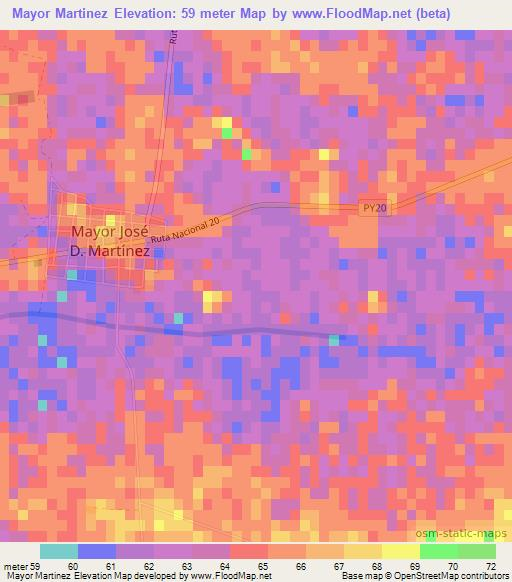 Mayor Martinez,Paraguay Elevation Map