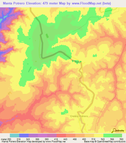 Manta Potrero,Paraguay Elevation Map