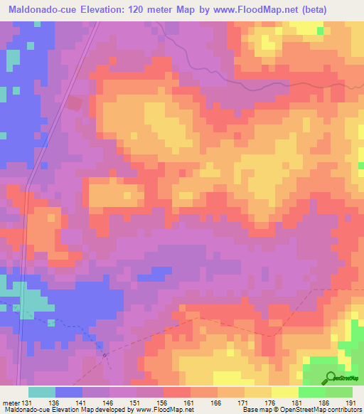 Maldonado-cue,Paraguay Elevation Map