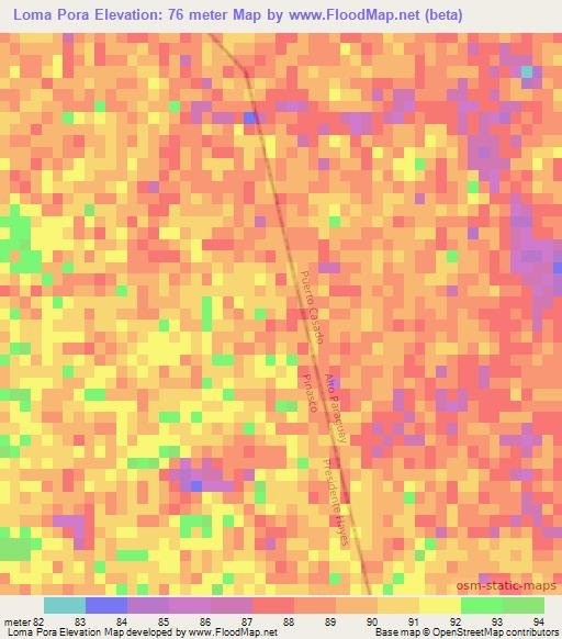 Loma Pora,Paraguay Elevation Map