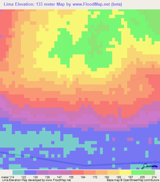 Lima,Paraguay Elevation Map