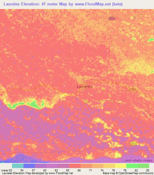 Laureles,Paraguay Elevation Map