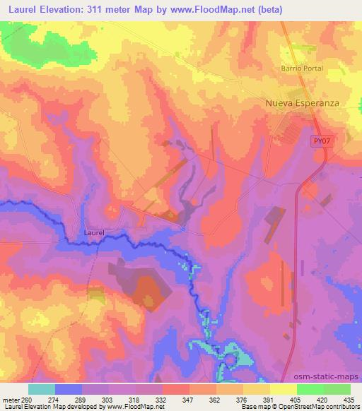 Laurel,Paraguay Elevation Map