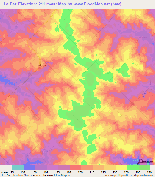 La Paz,Paraguay Elevation Map