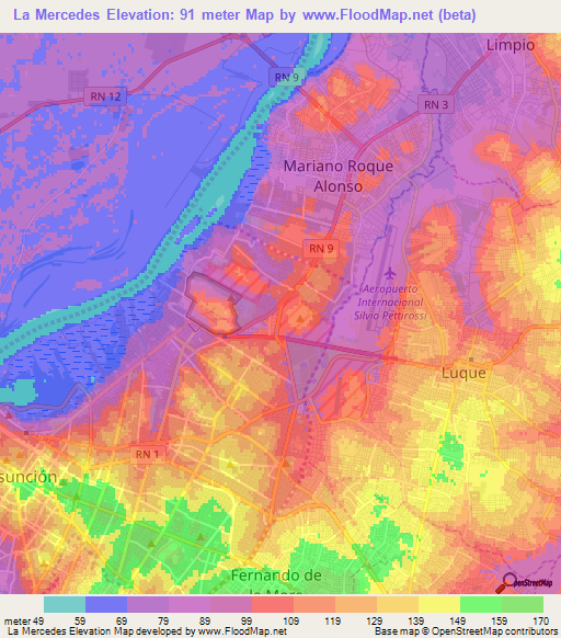 La Mercedes,Paraguay Elevation Map