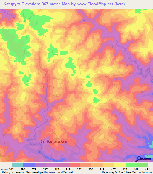 Katupyry,Paraguay Elevation Map