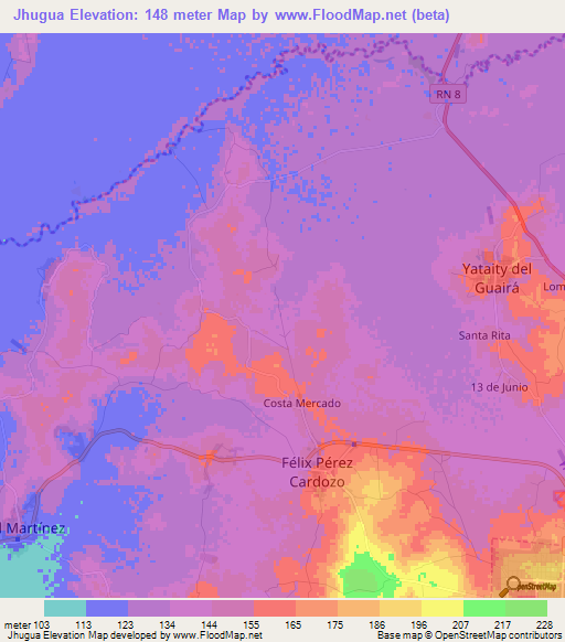 Jhugua,Paraguay Elevation Map