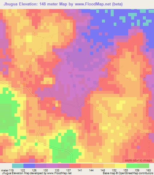 Jhugua,Paraguay Elevation Map