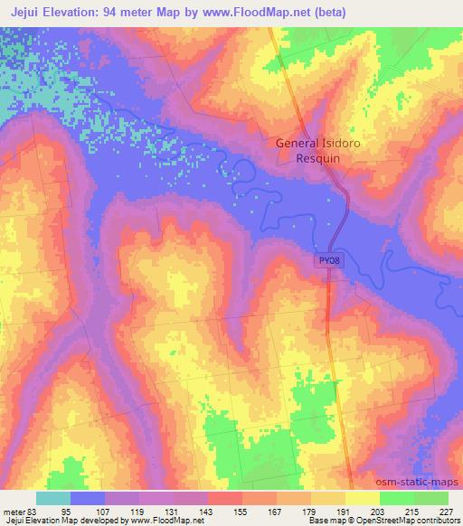 Jejui,Paraguay Elevation Map
