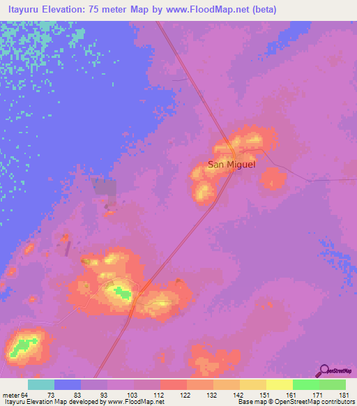 Itayuru,Paraguay Elevation Map