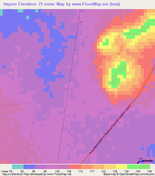 Itayuru,Paraguay Elevation Map