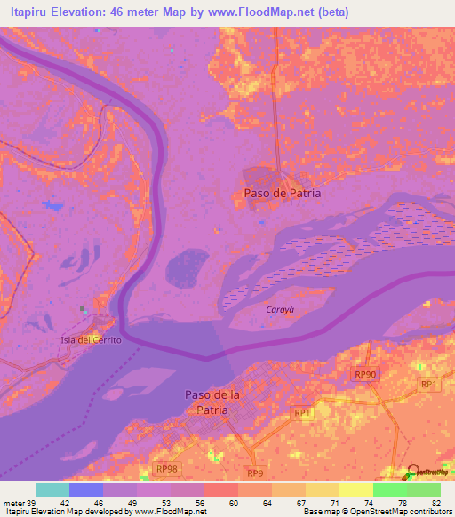 Itapiru,Paraguay Elevation Map
