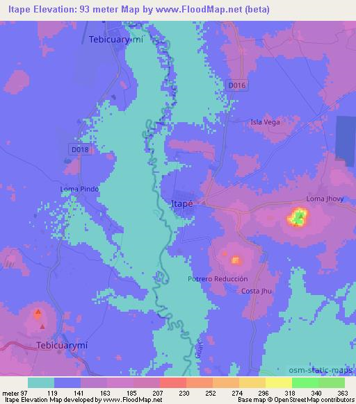 Itape,Paraguay Elevation Map