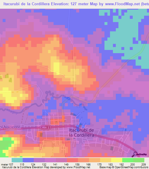 Itacurubi de la Cordillera,Paraguay Elevation Map