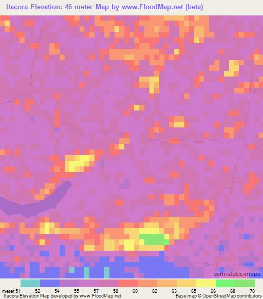 Itacora,Paraguay Elevation Map