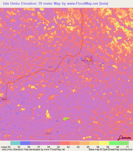 Isla Umbu,Paraguay Elevation Map