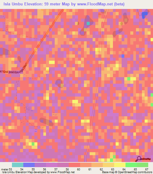 Isla Umbu,Paraguay Elevation Map
